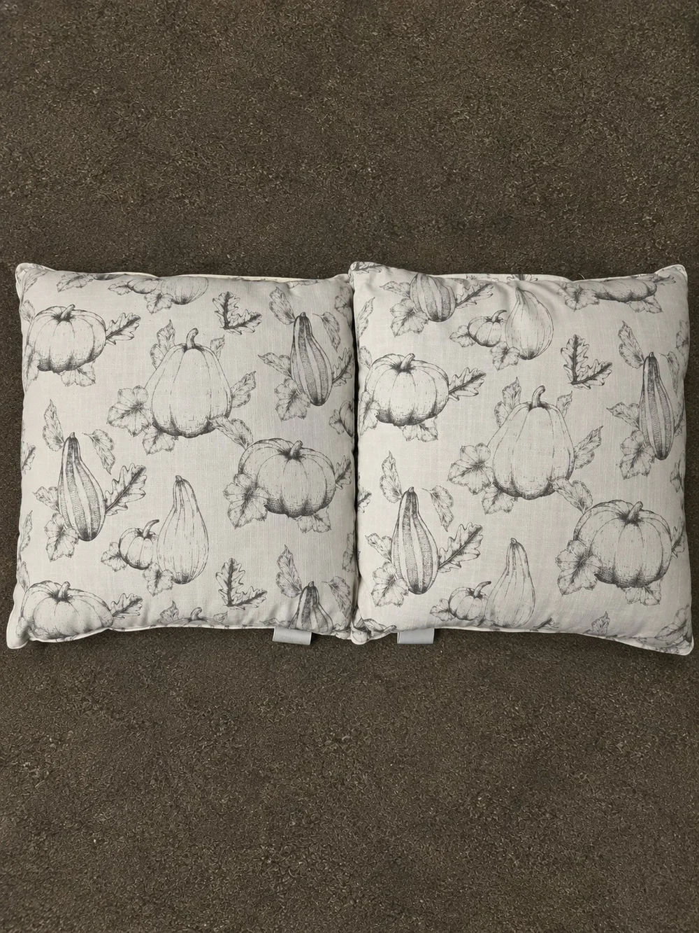 Harvest Pumpkin Print Decorative Throw Pillows - Off White and Gray
